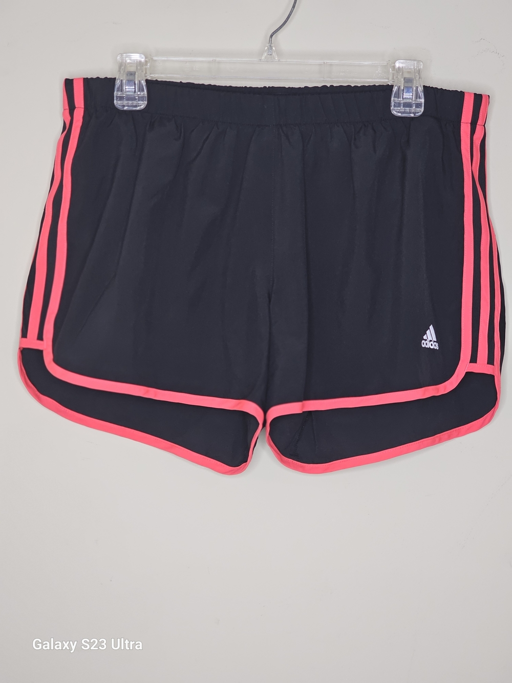 adidas Women’s Black Athletic Shorts with Bright Pink Trim